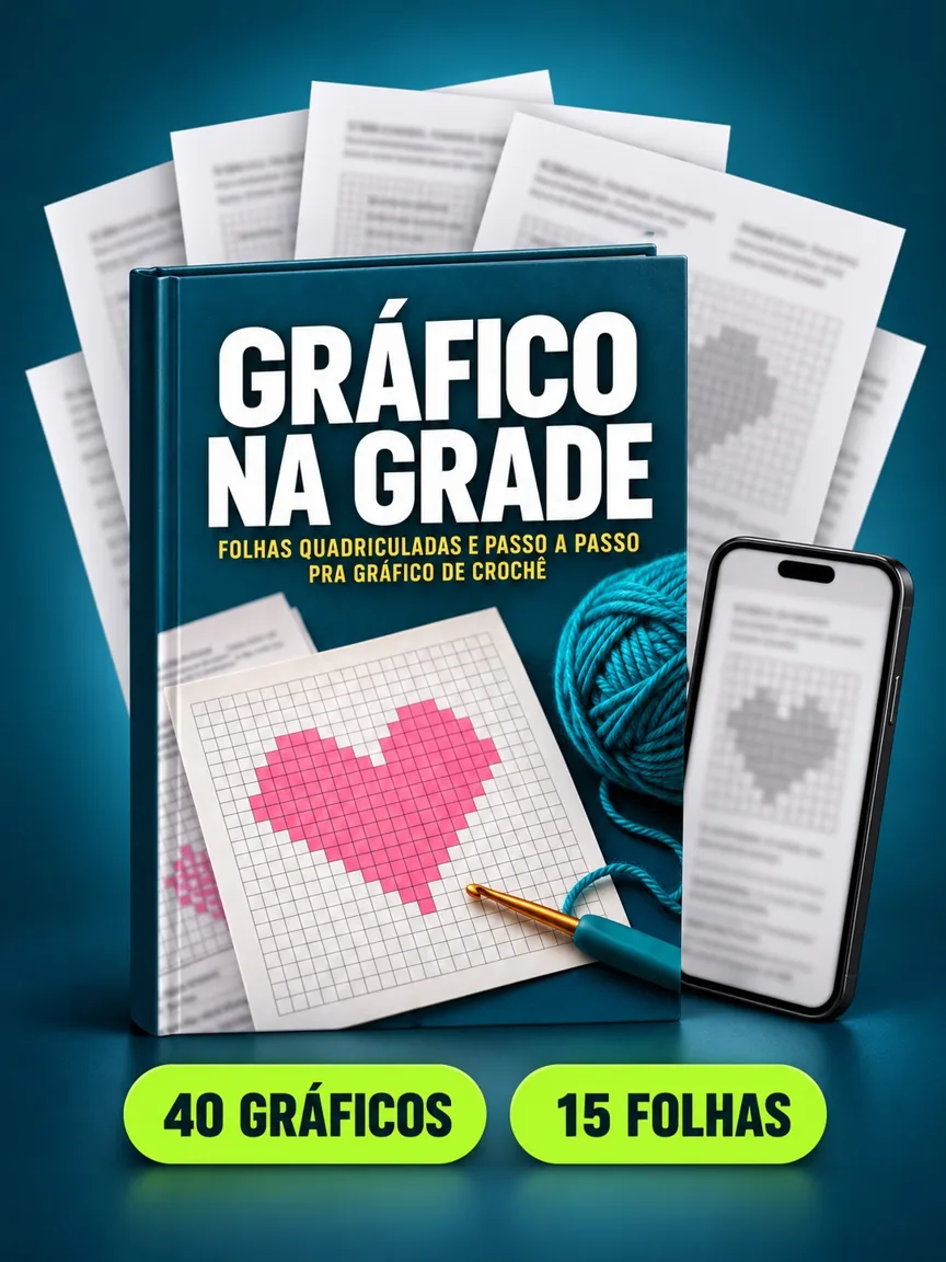 Montagem ilustrativa do Gráfico na Grade: livro com a capa, páginas do material e celular